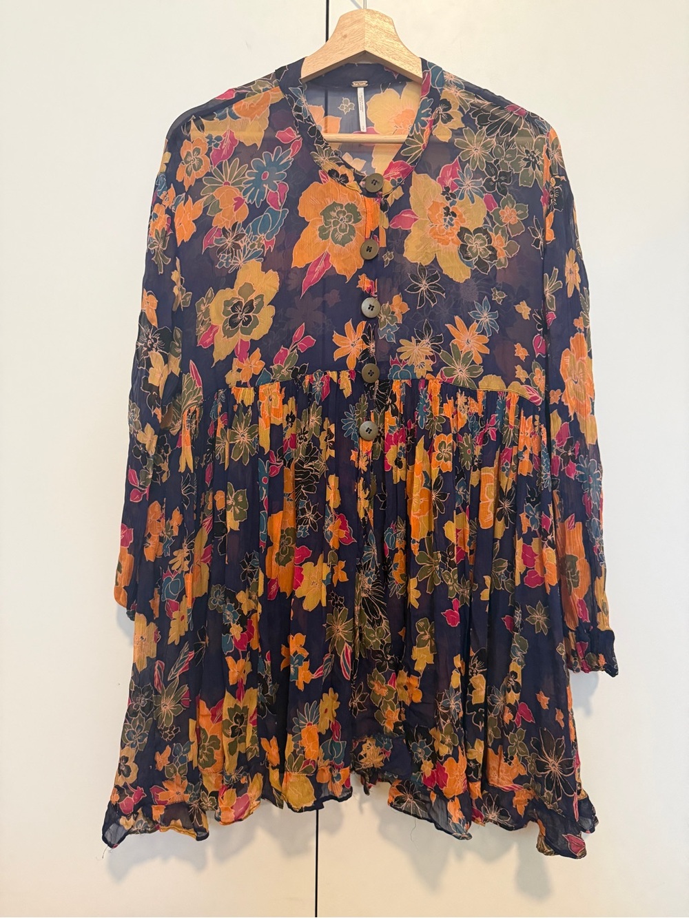 Free People Floral Sheer Shirt Dress Button-up